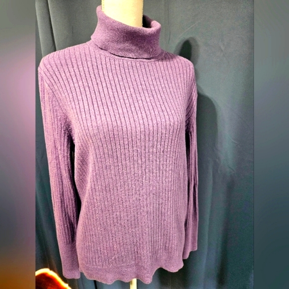 Talbots womens size XL, purple turtleneck, button detail - Picture 2 of 8